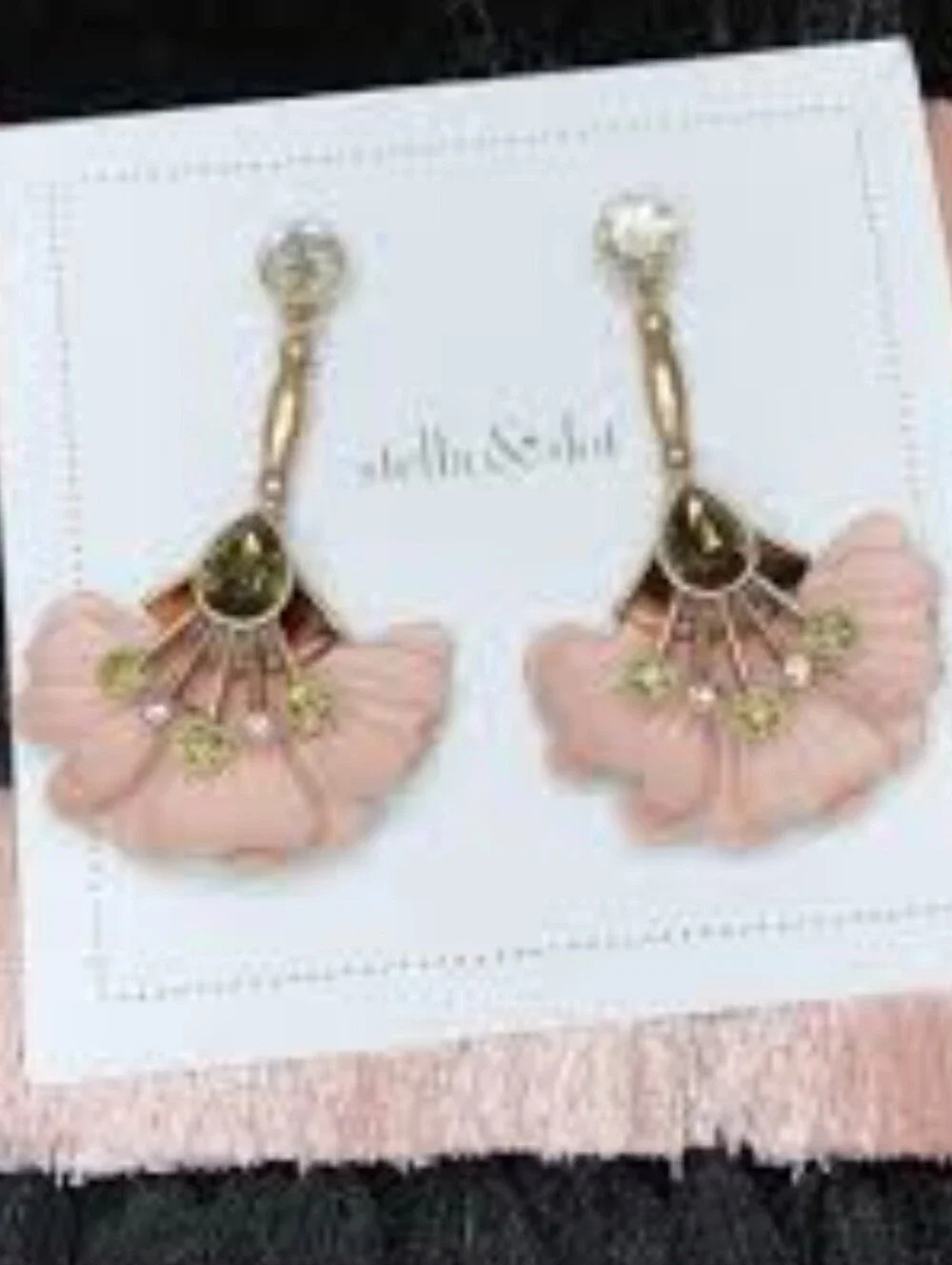 Stella & Dot Rory Blush Leather Fan Crystal Statement Earrings